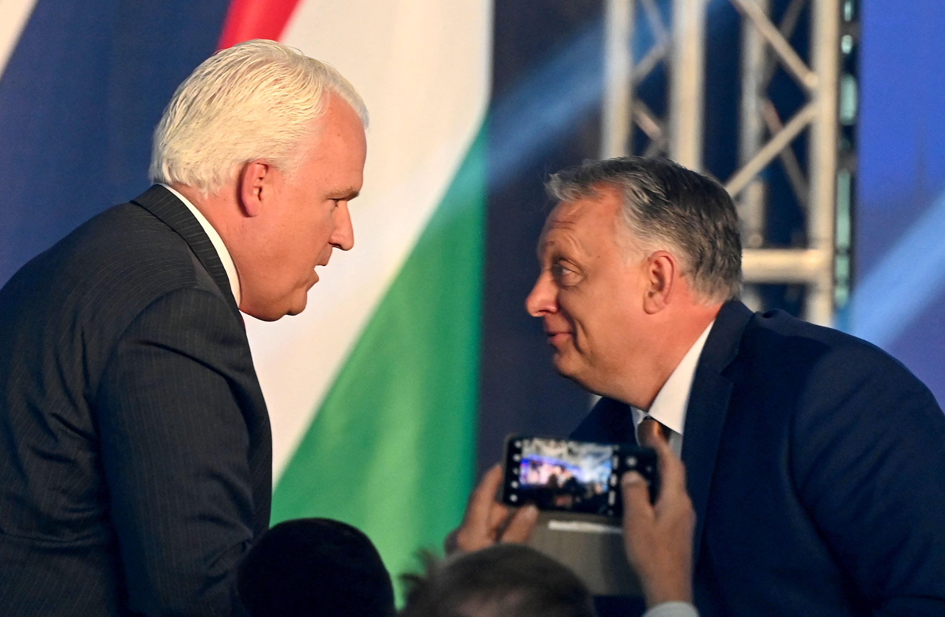 Matt Schlapp, chair of CPAC, with Orban at the conservative association’s event in Hungary in May