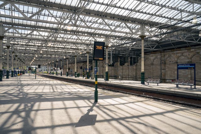 Empty platforms at Edinburgh’s Waverley Station (Jane Barlow/PA)
