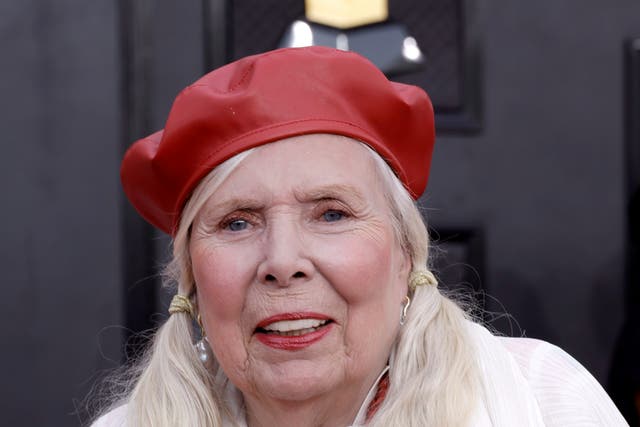 <p>Joni Mitchell attends the 64th Annual GRAMMY Awards at MGM Grand Garden Arena on April 03, 2022 in Las Vegas, Nevada. (Photo by </p>