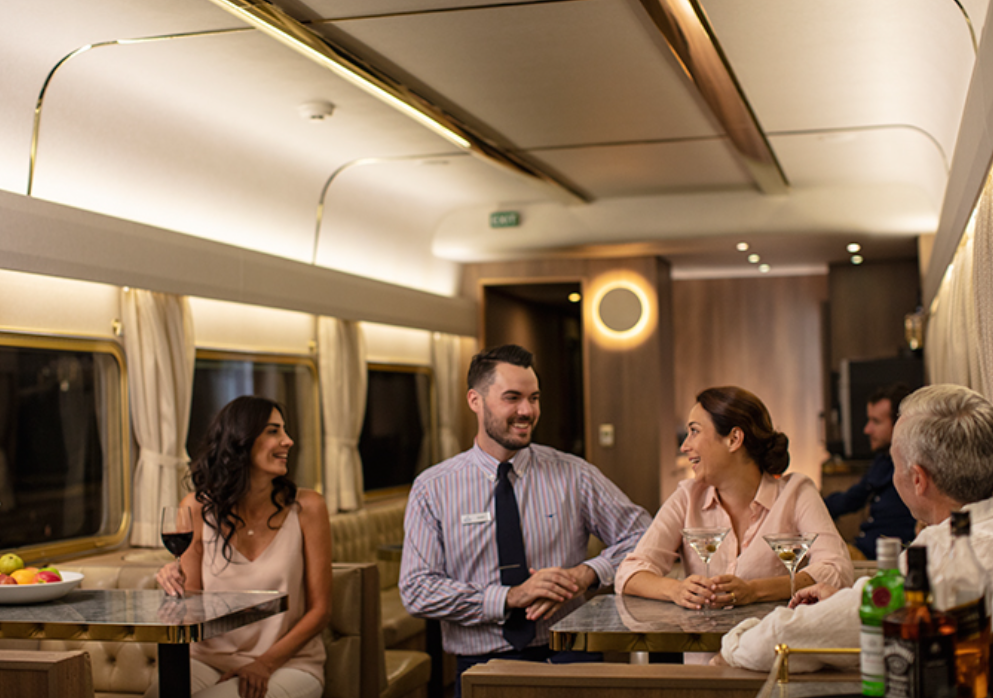 Passengers can grab a drink in the bar onboard