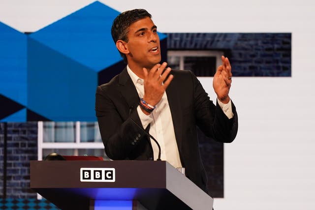 Rishi Sunak taking part in the BBC Tory leadership debate live (PA/Jacob King)