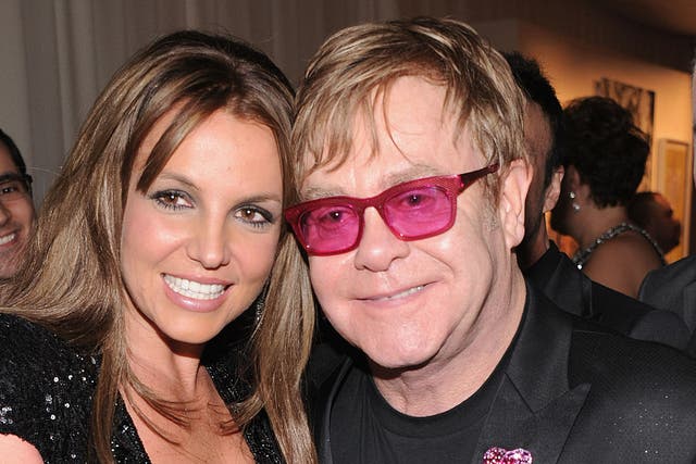 <p>Britney Spears and Sir Elton John</p>