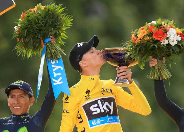 Chris Froome celebrates winning the 2015 Tour de France (Mike Egerton/PA).