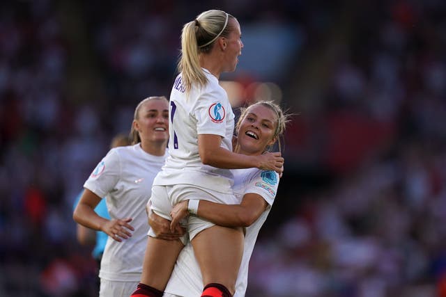 <p>Beth Mead, top, is England’s and the tournament’s top scorer (John Walton/PA)</p>