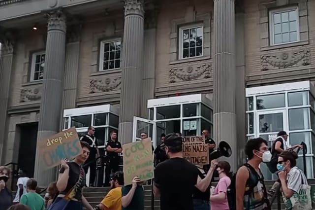 <p>Massachusetts-based founder of the neo-Nazi group NSC-131 appeared in court on Monday, 25 July 2022 following his arrest at a demonstration he organised outside a drag queen story hour in Jamaica Plain. Screengrab</p>