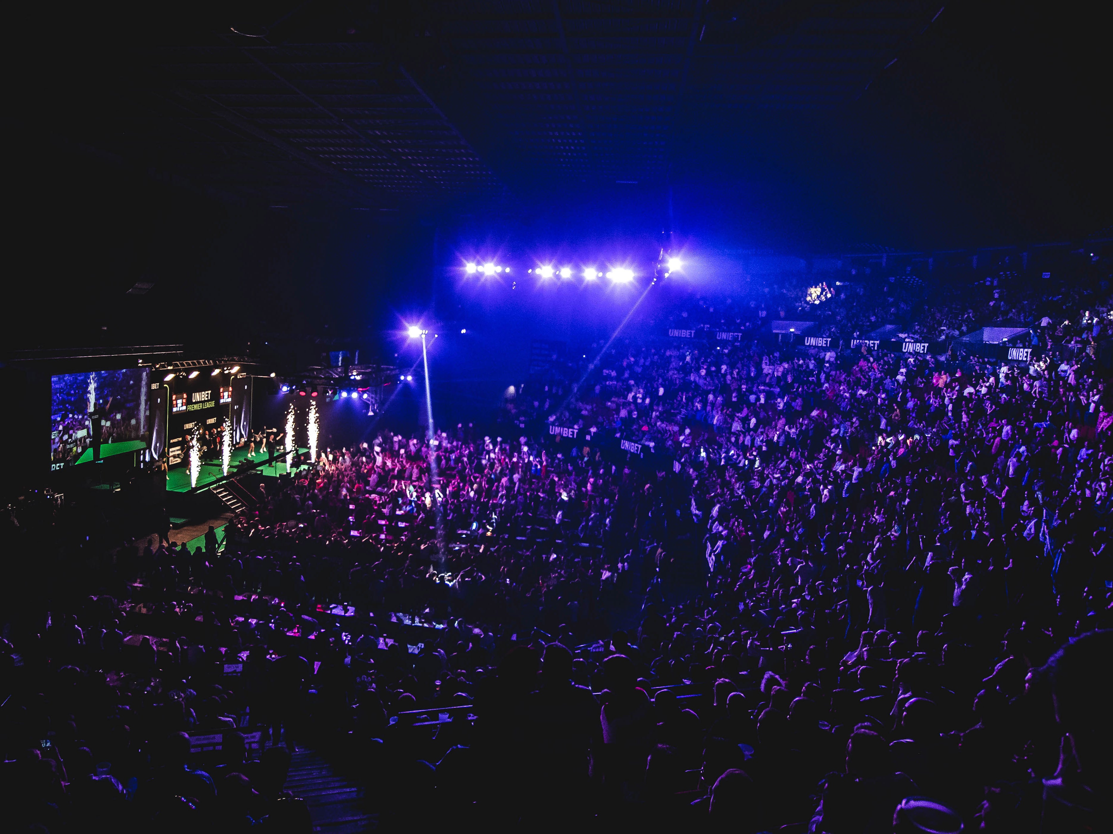 Leeds’s First Direct Arena, hosting the Unibet Premier League Darts on 16 May 2019