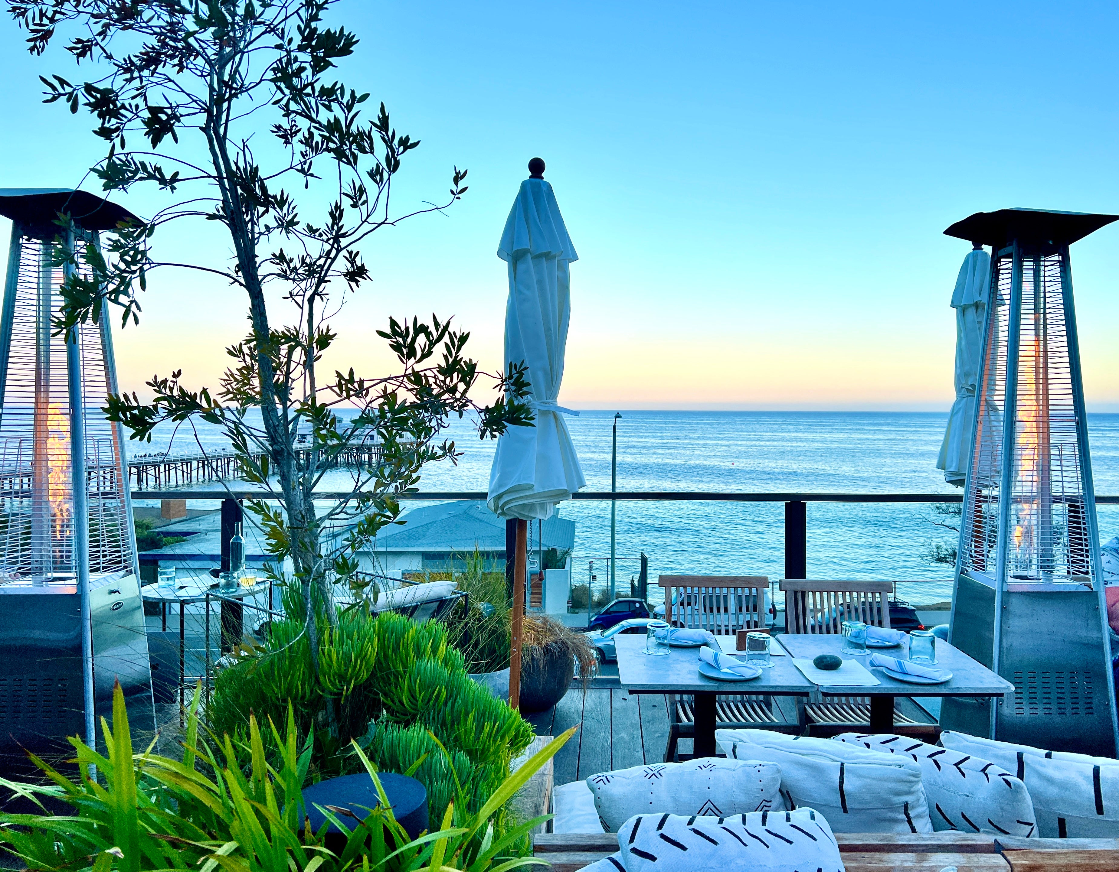 The rooftop restaurant at the Surfrider Hotel in Malibu