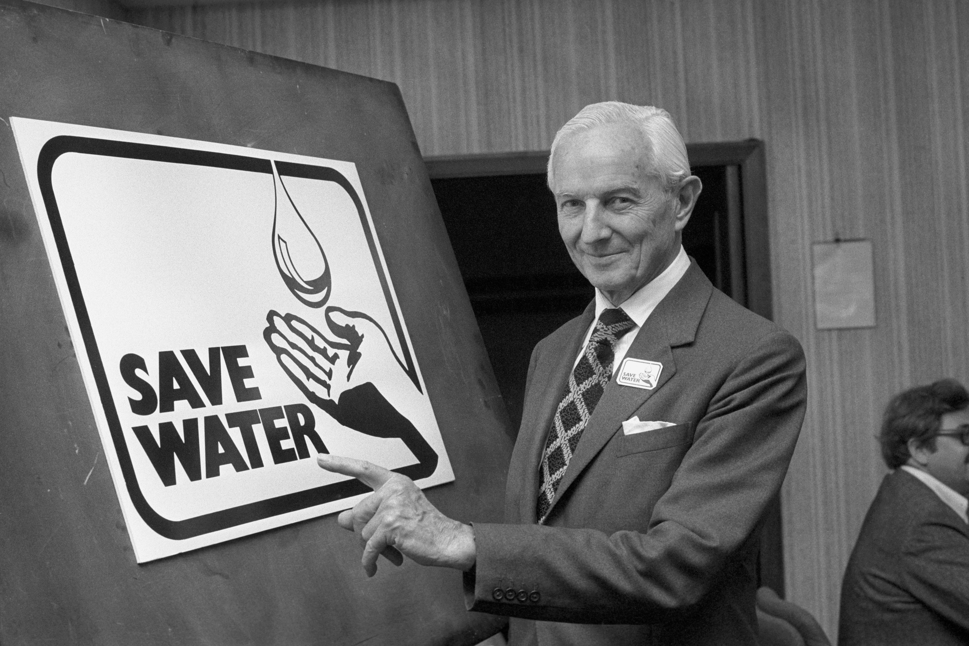 Lord Nugent, chairman of the National Water Council, launches the Save Water campaign on August 31 1976 (PA)