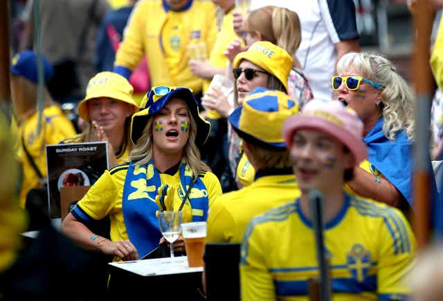 Sweden fans soak up the atmosphere at Devonshire Green (Issac Parkin/PA)