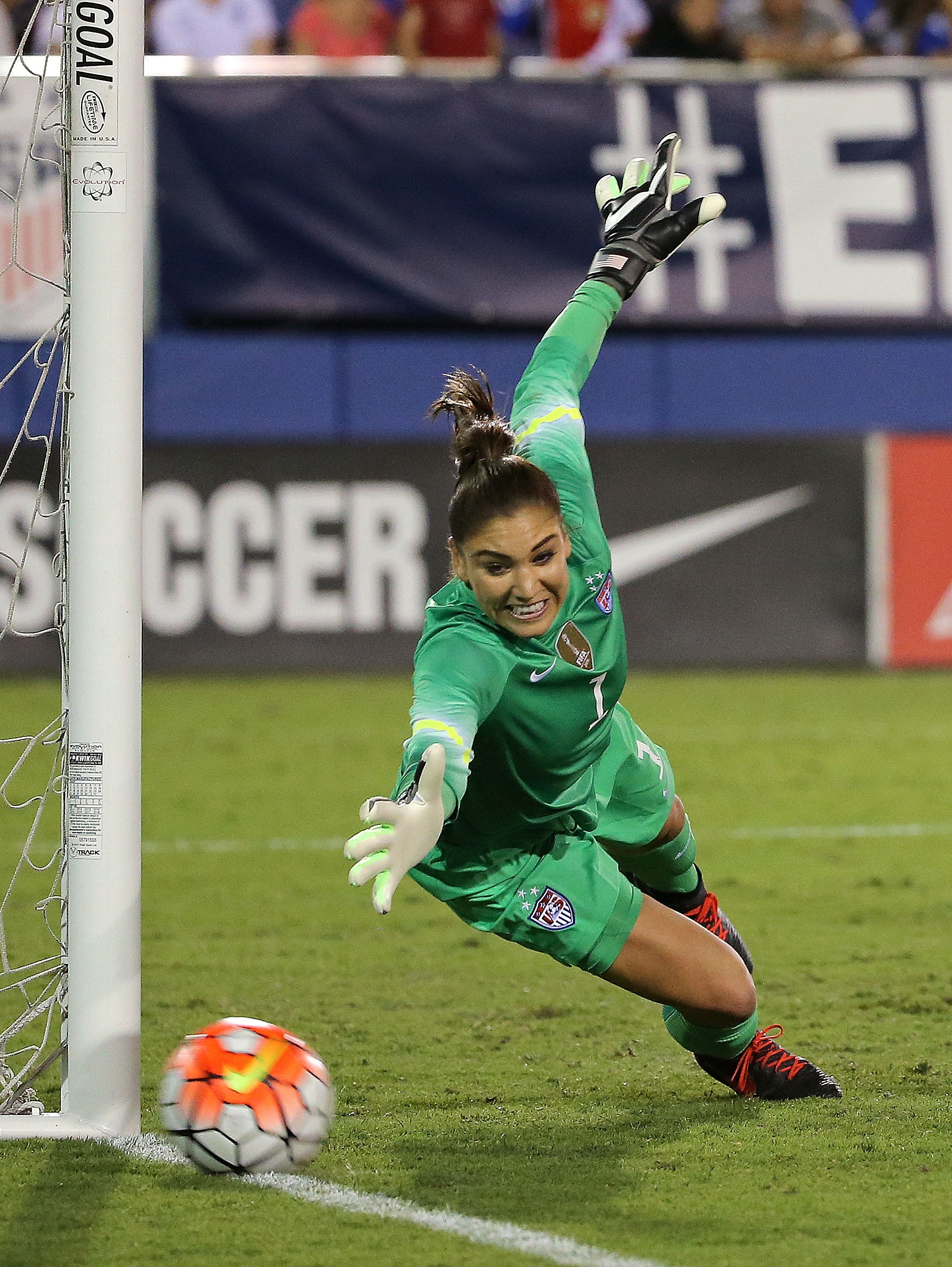 Hope Solo #1 of the United States makes a save during a match against Germany in the 2016 SheBelieves Cup at FAU Stadium on March 9, 2016 in Boca Raton, Florida