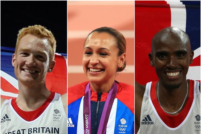 Greg Rutherford (left) Jessica Ennis (centre) and Mo Farah all won gold on Super Saturday (David Davies/Mike Egerton/Dave Thompson/PA)