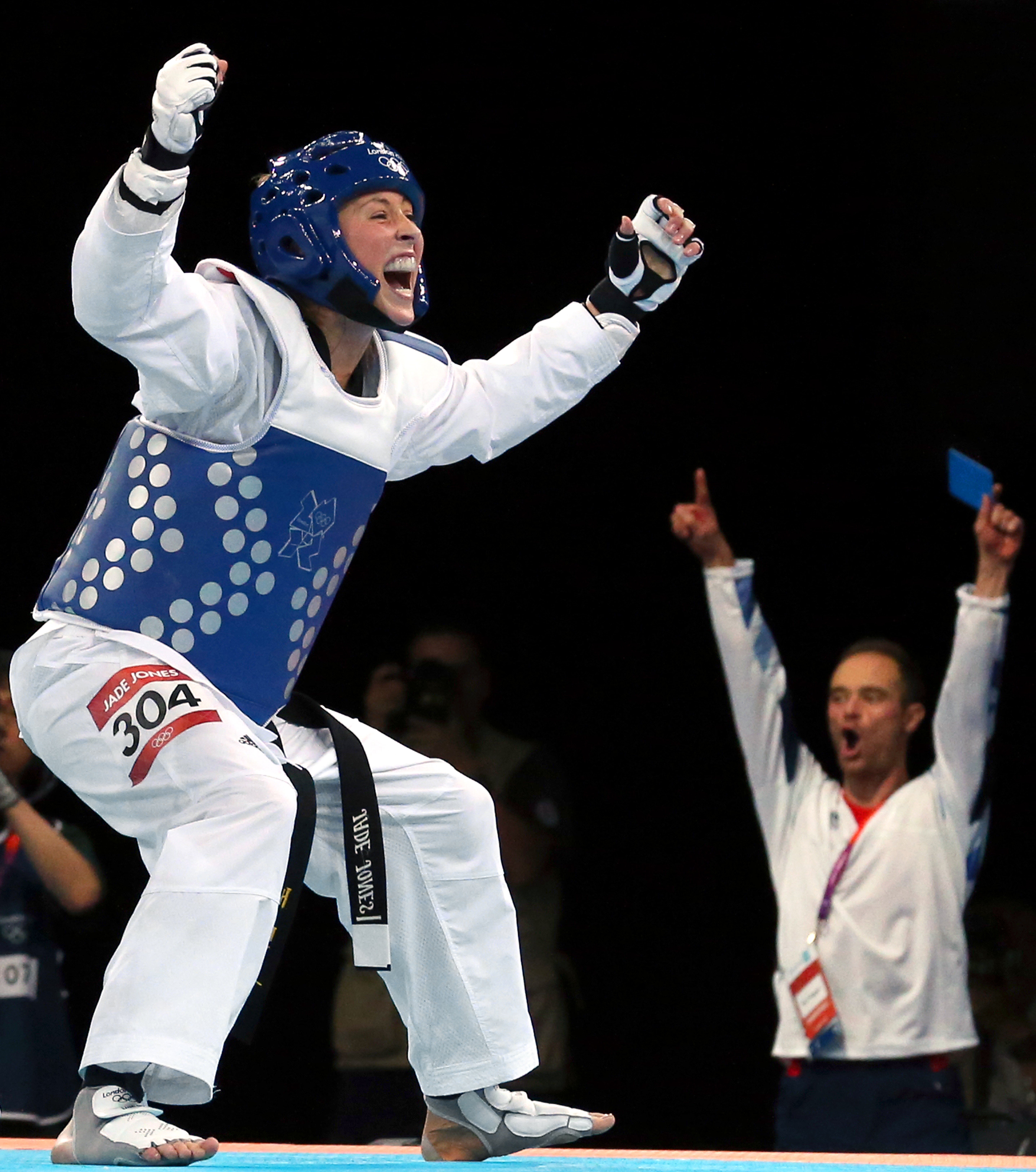 Jade Jones claimed gold against China’s Yuzhuo Hou in the women’s -57kg taekwondo final (Andrew Milligan/PA)