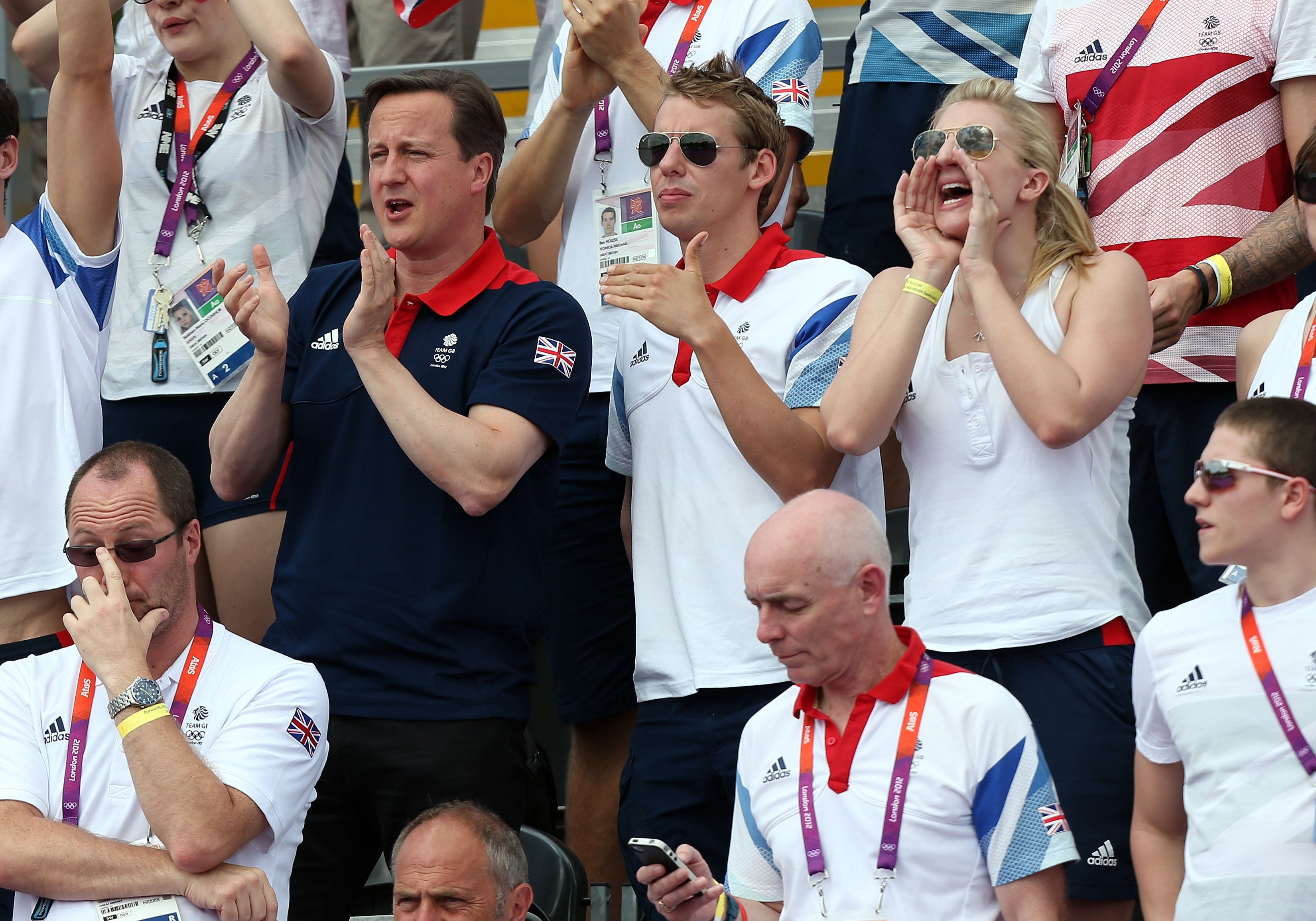 Former Prime Minister David Cameron (left) cheered Great Britain on with members of the team (David Davies/PA)