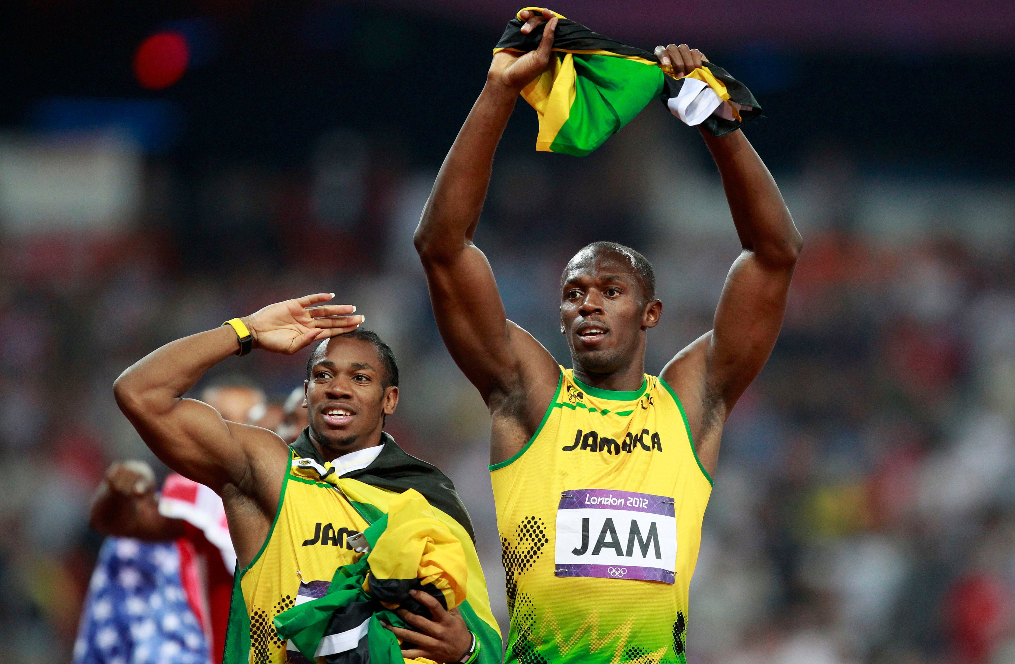 Jamaica’s Usain Bolt (right) and Yohan Blake celebrated a new world record with gold in the men’s 4×100m relay (Dave Thompson/PA)
