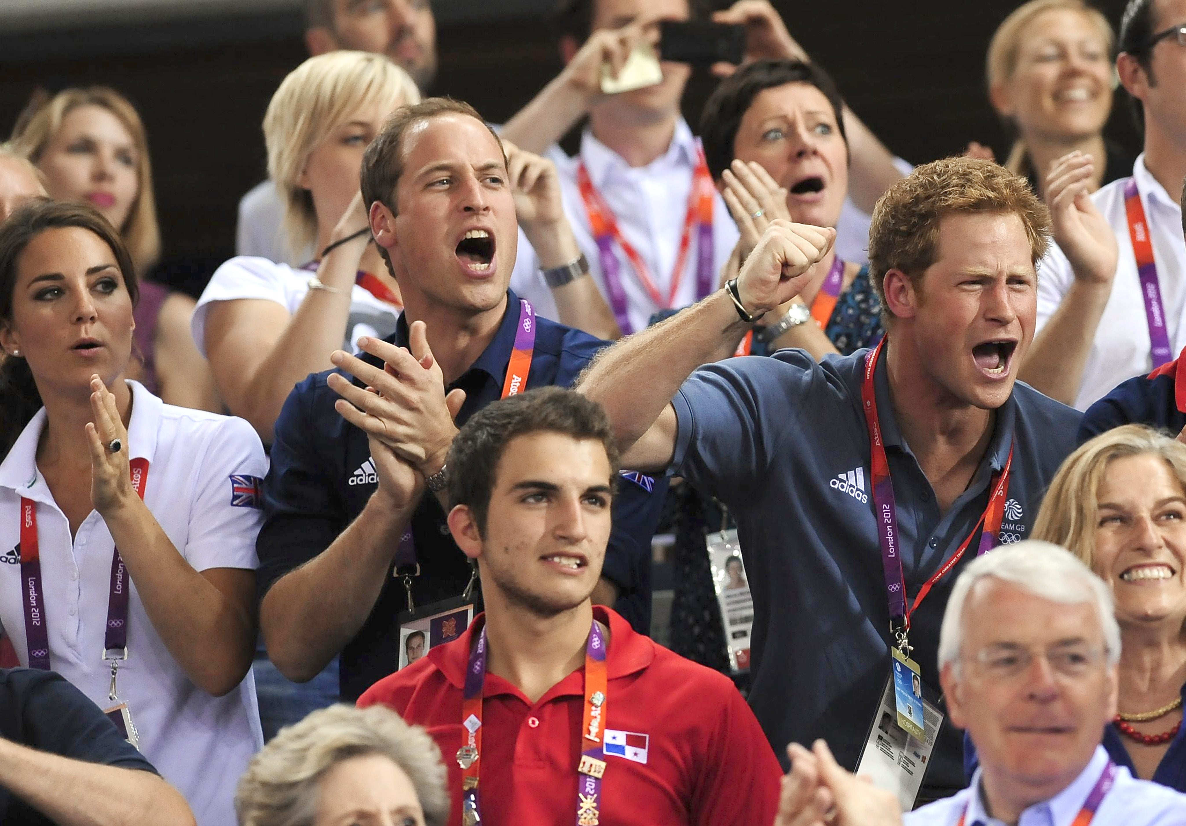 The Duke and Duchess of Cambridge cheered on Great Britain with Prince Harry (right) from the Velodrome (John Giles/PA)