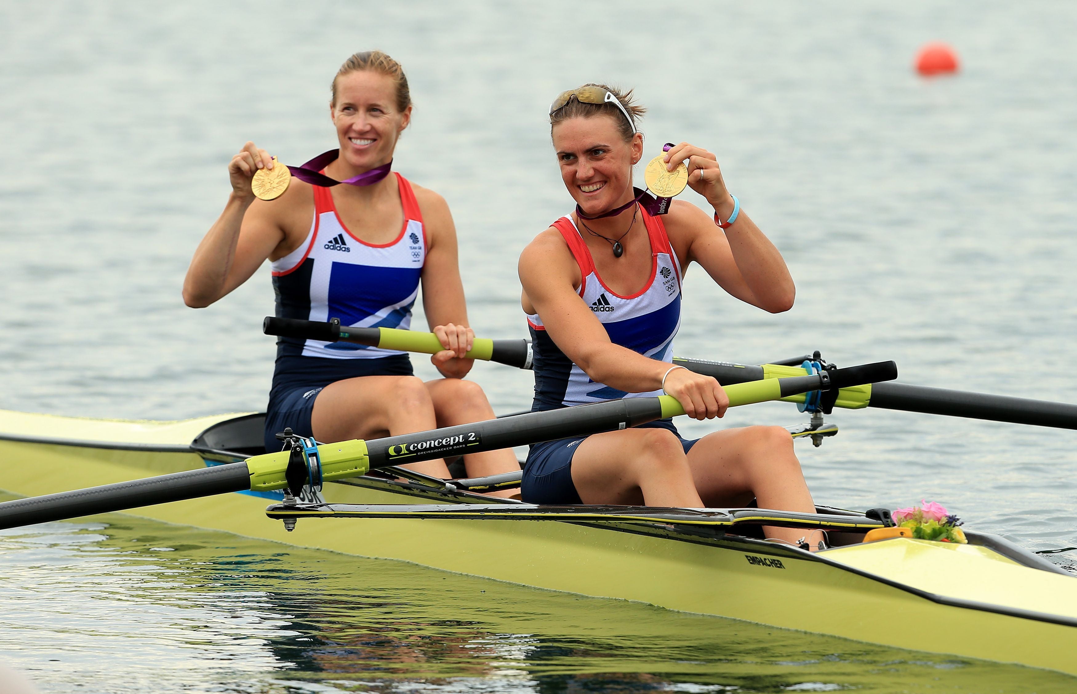 Helen Glover (left) and Heather Stanning won the coxless pairs for Team GB’s first gold of the Games (Stephen Pond/PA)