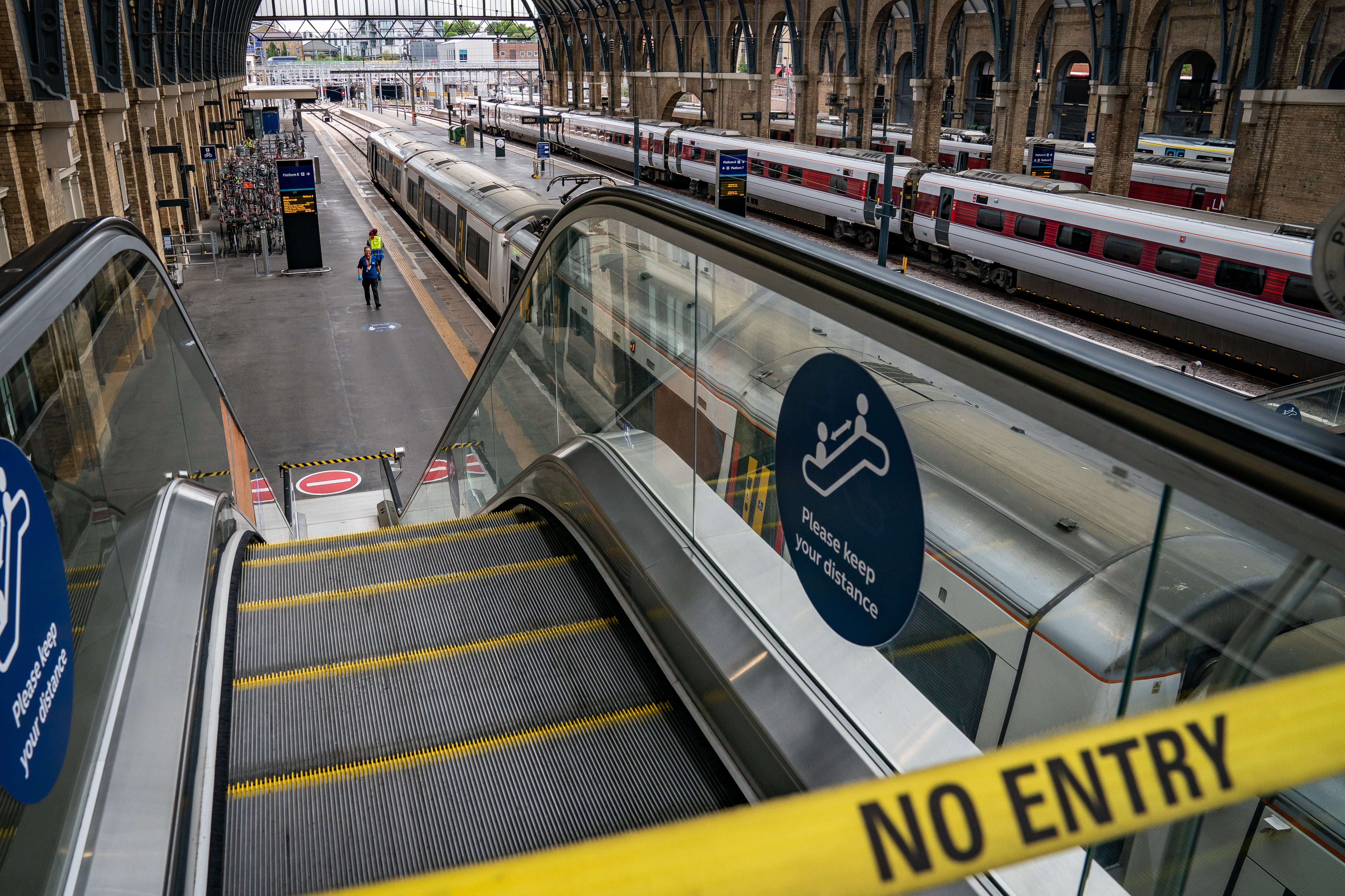 A platform is closed off at King’s Cross station in London (Aaron Chown/PA)