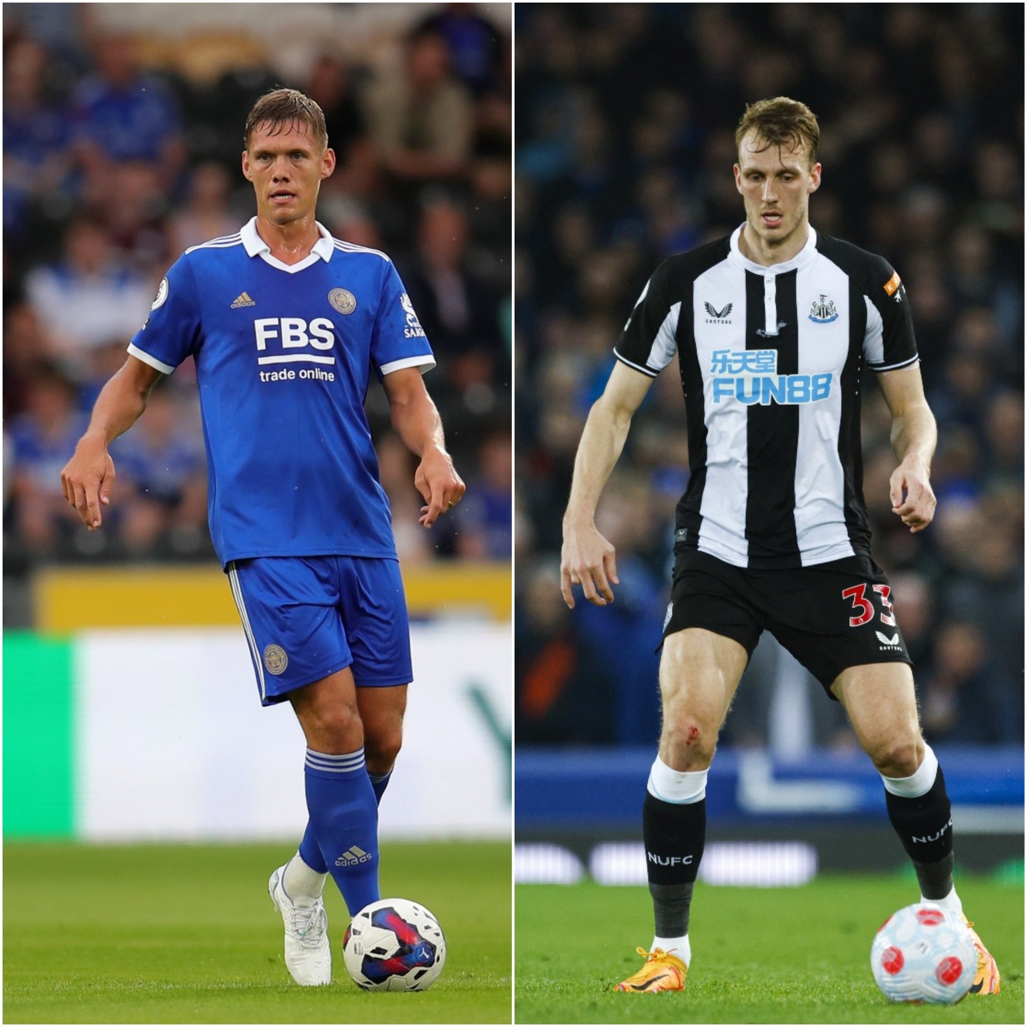 Jannik Vestergaard, left, and Dan Burn stand tall among Premier League defenders ( Simon Marper/Richard Sellers/PA)