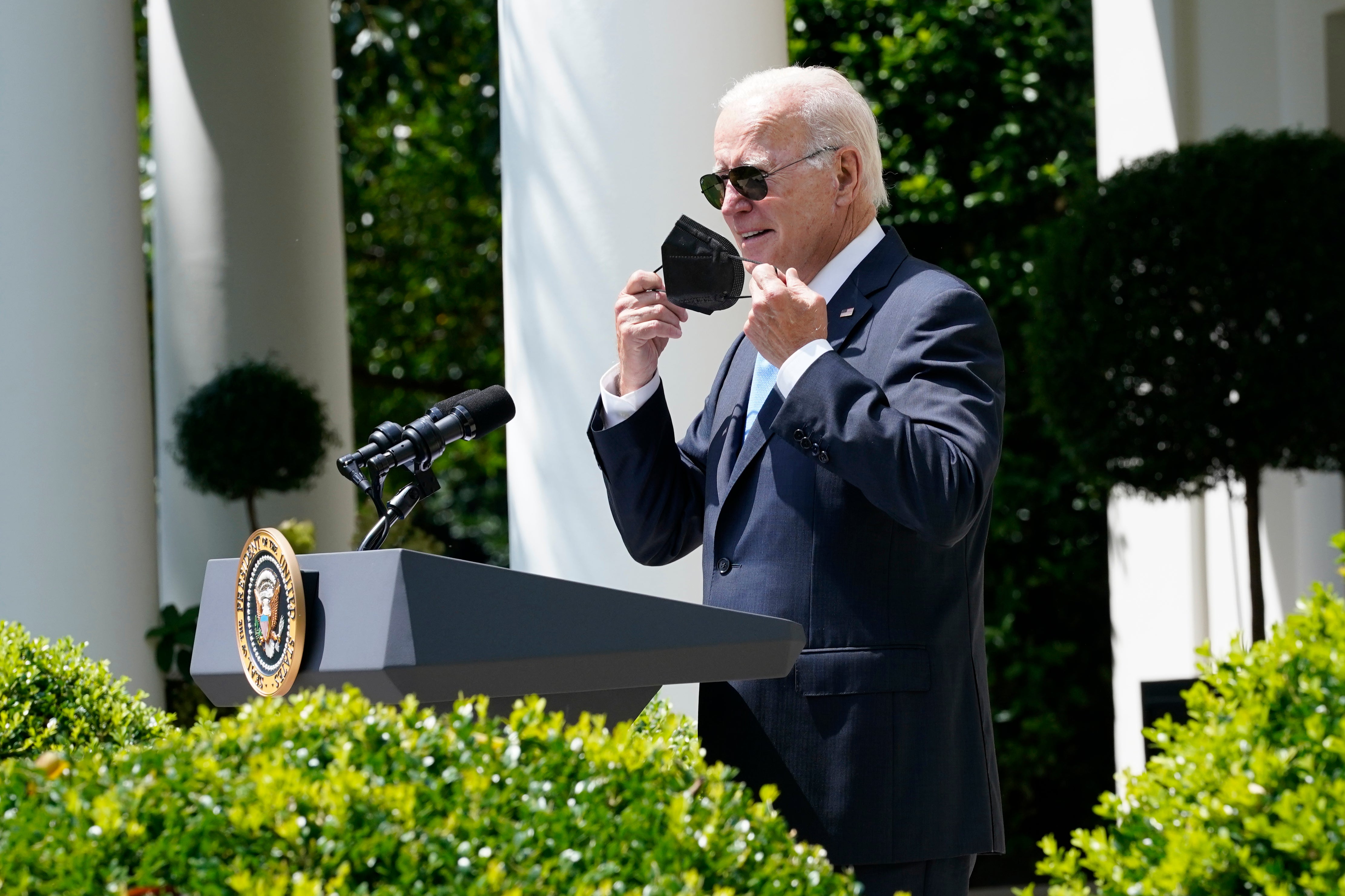 Biden speaks in the rose garden after testing negative for Covid following a period of isolation with the disease