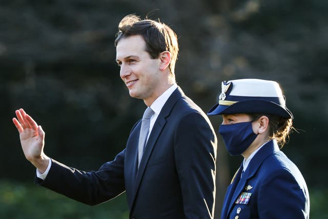 <p>Jared Kushner walks on the south lawn of the White House in December 2020 </p>