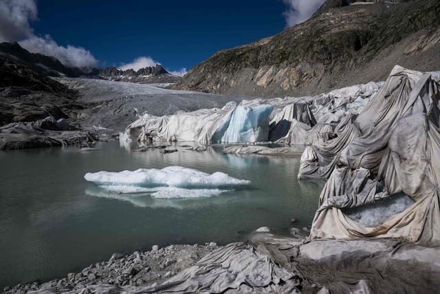 <p>Insulating foam covering a part of Switzerland’s Rhone Glacier to prevent it from melting</p>