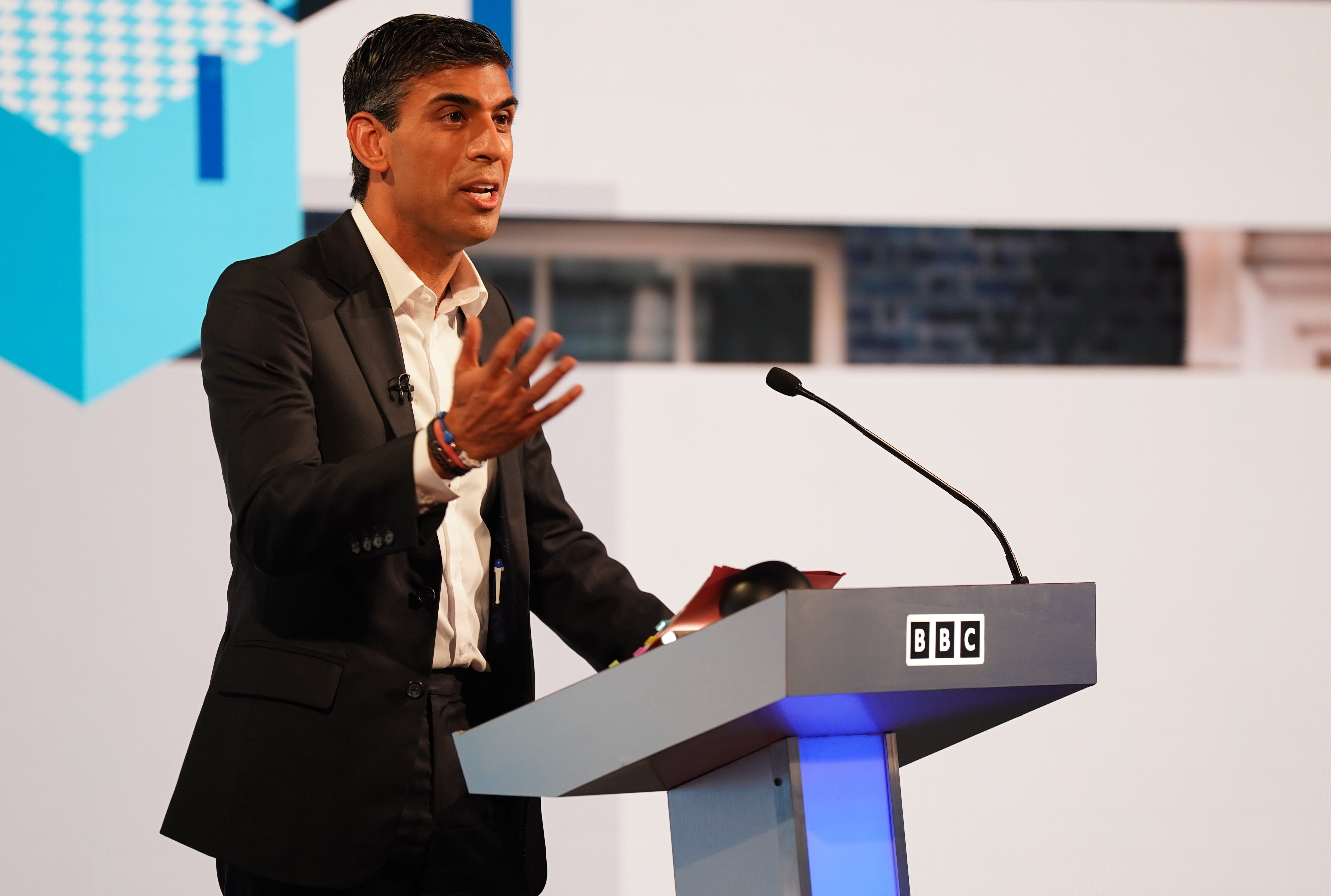 Rishi Sunak taking part in the BBC Tory leadership debate live. He has pledged to introduce legislation to protect women and girls (Jacob King/PA)