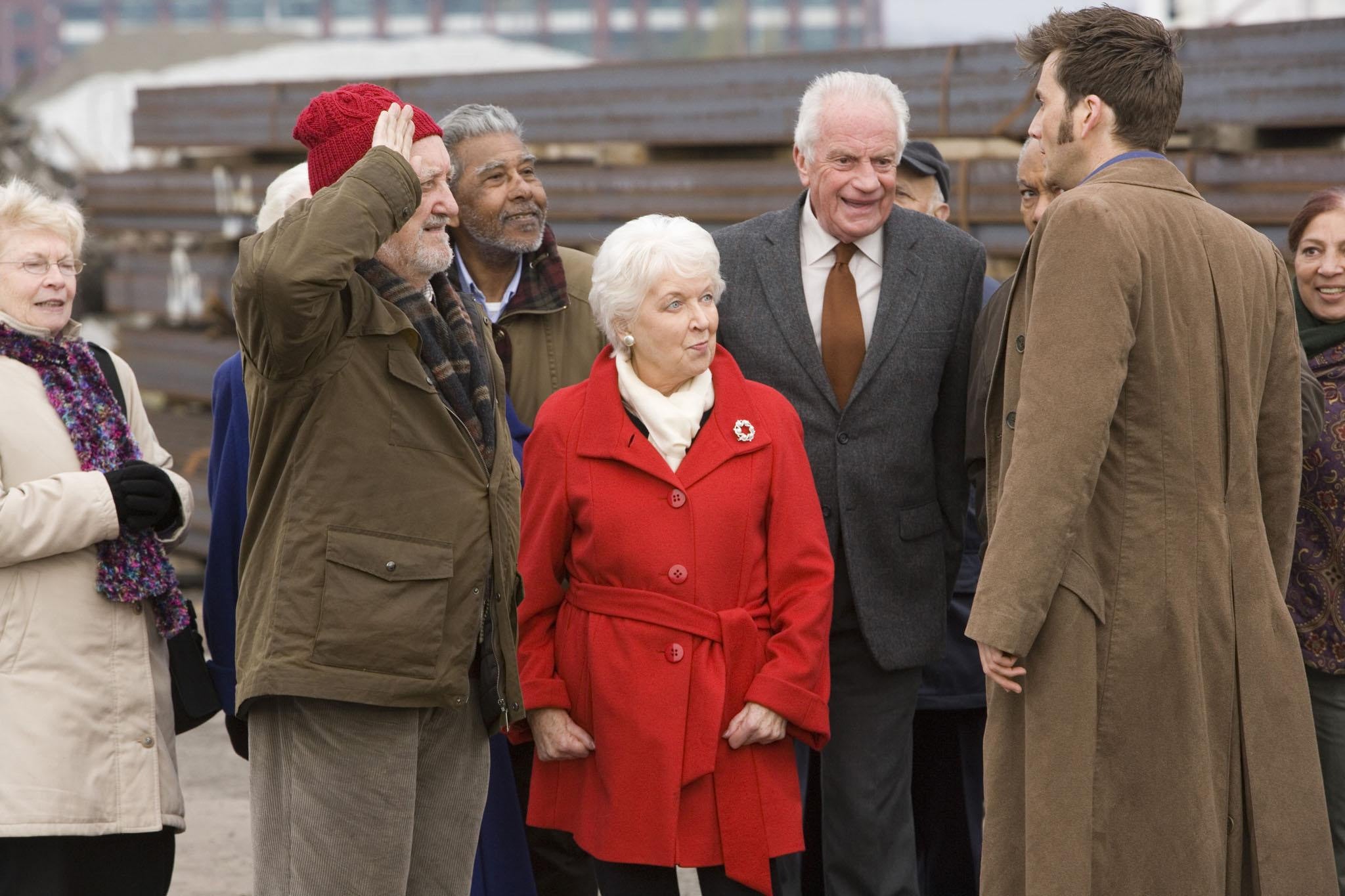 Cribbins alongside June Whitfield, Barry Howard and David Tennant in a scene from ‘Doctor Who’