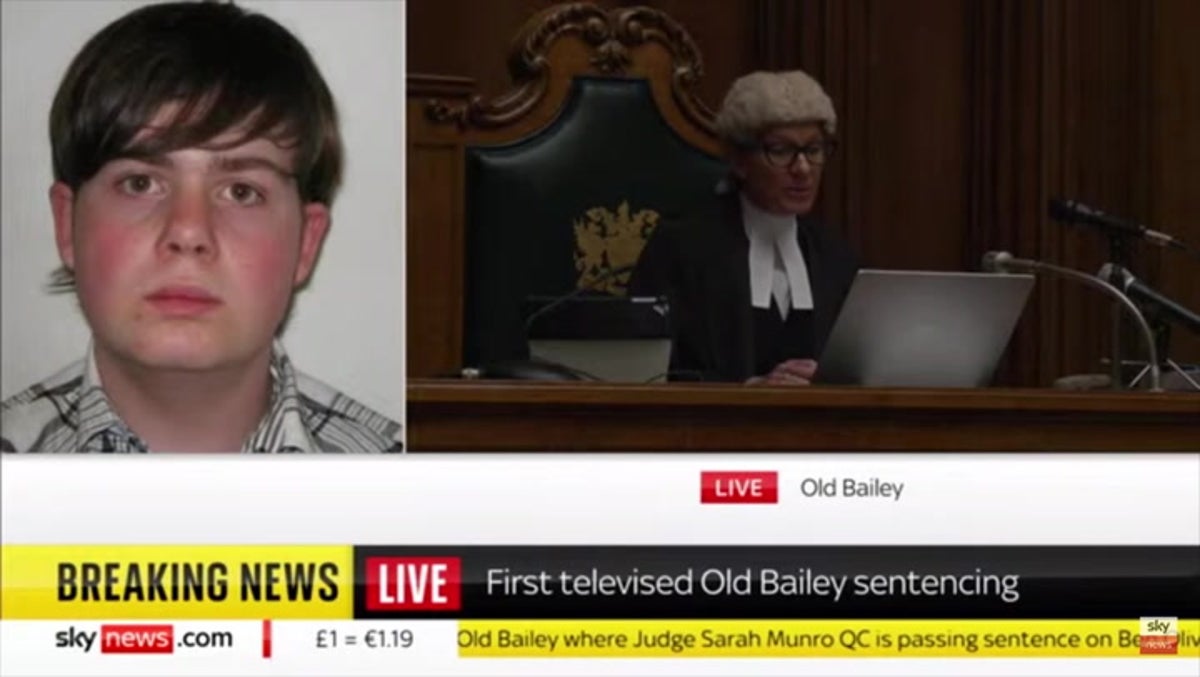 Watch moment killer who stabbed grandfather jailed on live TV in UK first