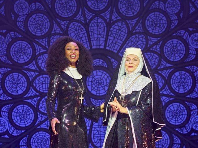<p>Beverley Knight as ‘Deloris van Cartier’ and Jennifer Saunders as ‘Mother Superior’ in Sister Act</p>