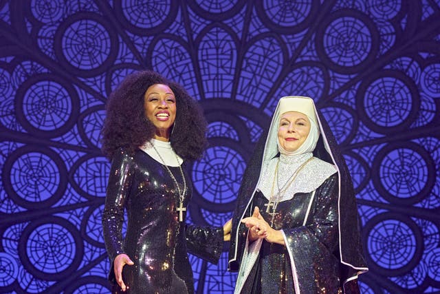 <p>Beverley Knight as ‘Deloris van Cartier’ and Jennifer Saunders as ‘Mother Superior’ in Sister Act</p>