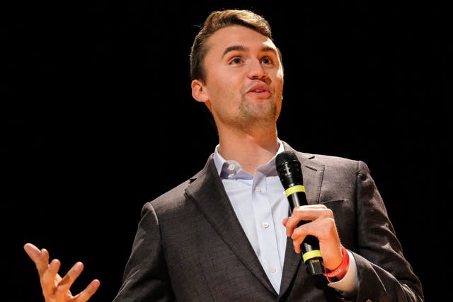 <p>Charlie Kirk speaks at Culture War Turning Point USA event at the Ohio State University in Columbus, Ohio on October 29, 2019</p>