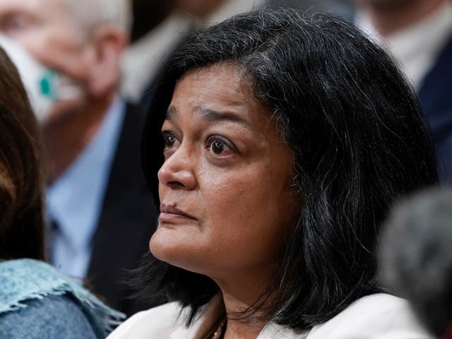 <p>Rep. Pramila Jayapal, D-Wash., listens as the House select committee investigating the Jan. 6 attack on the U.S. Capitol holds a hearing at the Capitol in Washington, Thursday, July 21, 2022</p>