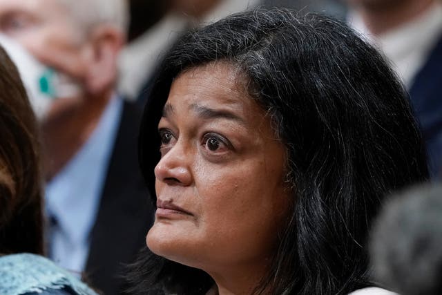 <p>Rep. Pramila Jayapal, D-Wash., listens as the House select committee investigating the Jan. 6 attack on the U.S. Capitol holds a hearing at the Capitol in Washington, Thursday, July 21, 2022</p>