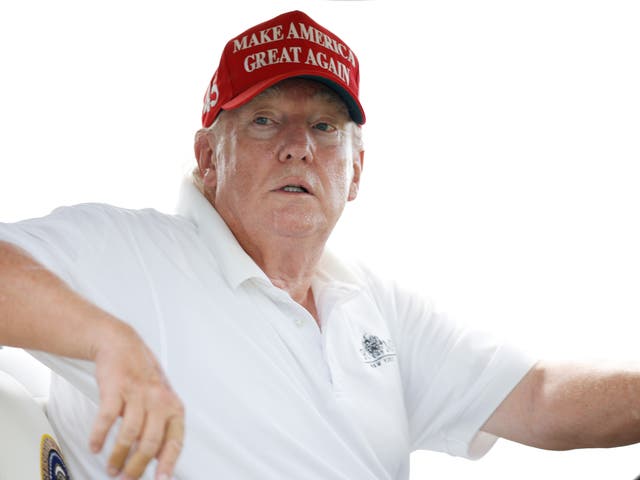 <p>Former U.S. President Donald Trump looks on during the pro-am prior to the LIV Golf Invitational - Bedminster at Trump National Golf Club Bedminster on July 28, 2022 in Bedminster, New Jersey</p>