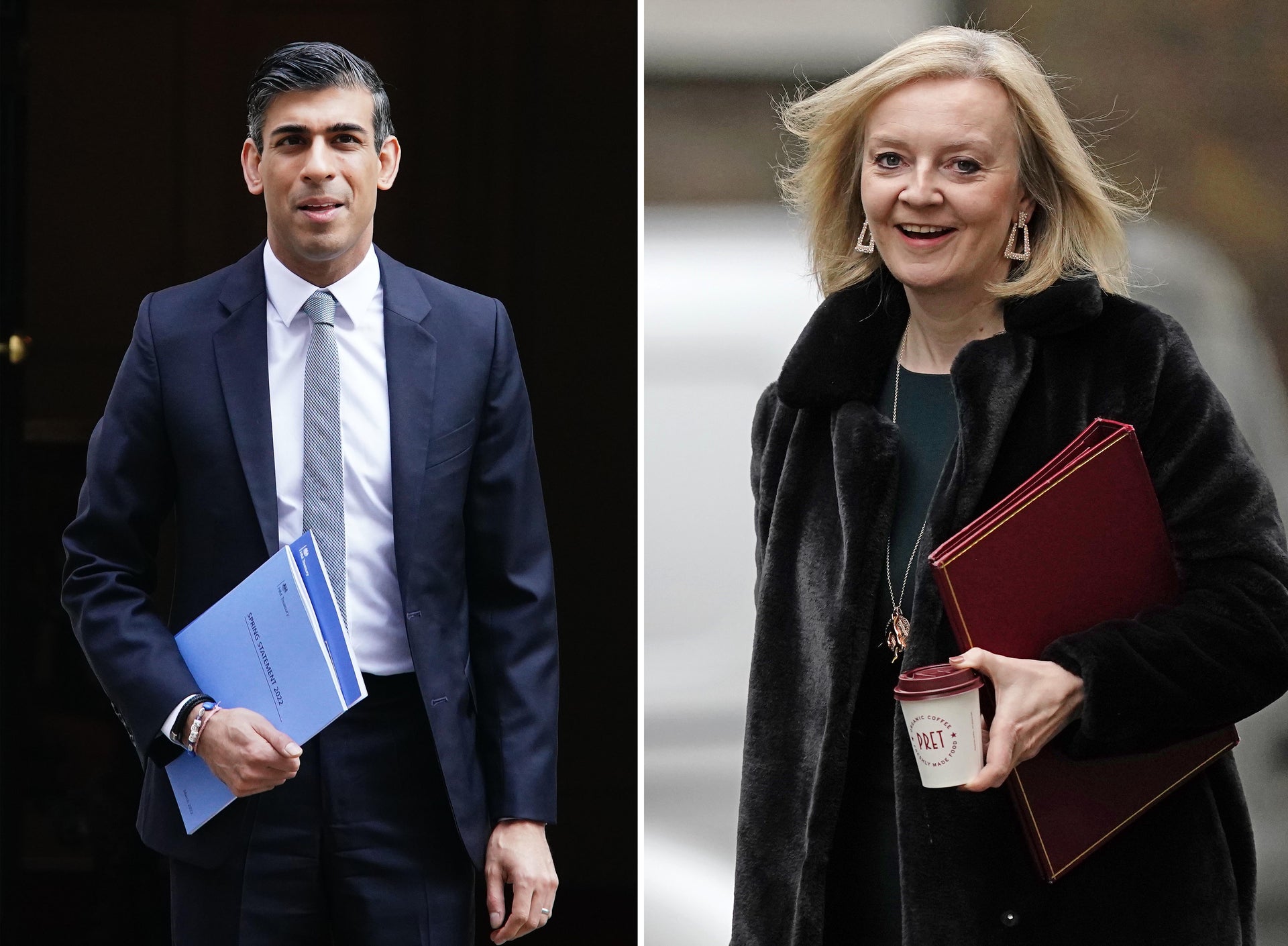 Rishi Sunak and Liz Truss each put forward their case to be the next prime minister at the first official hustings with Tory members in Leeds (PA)
