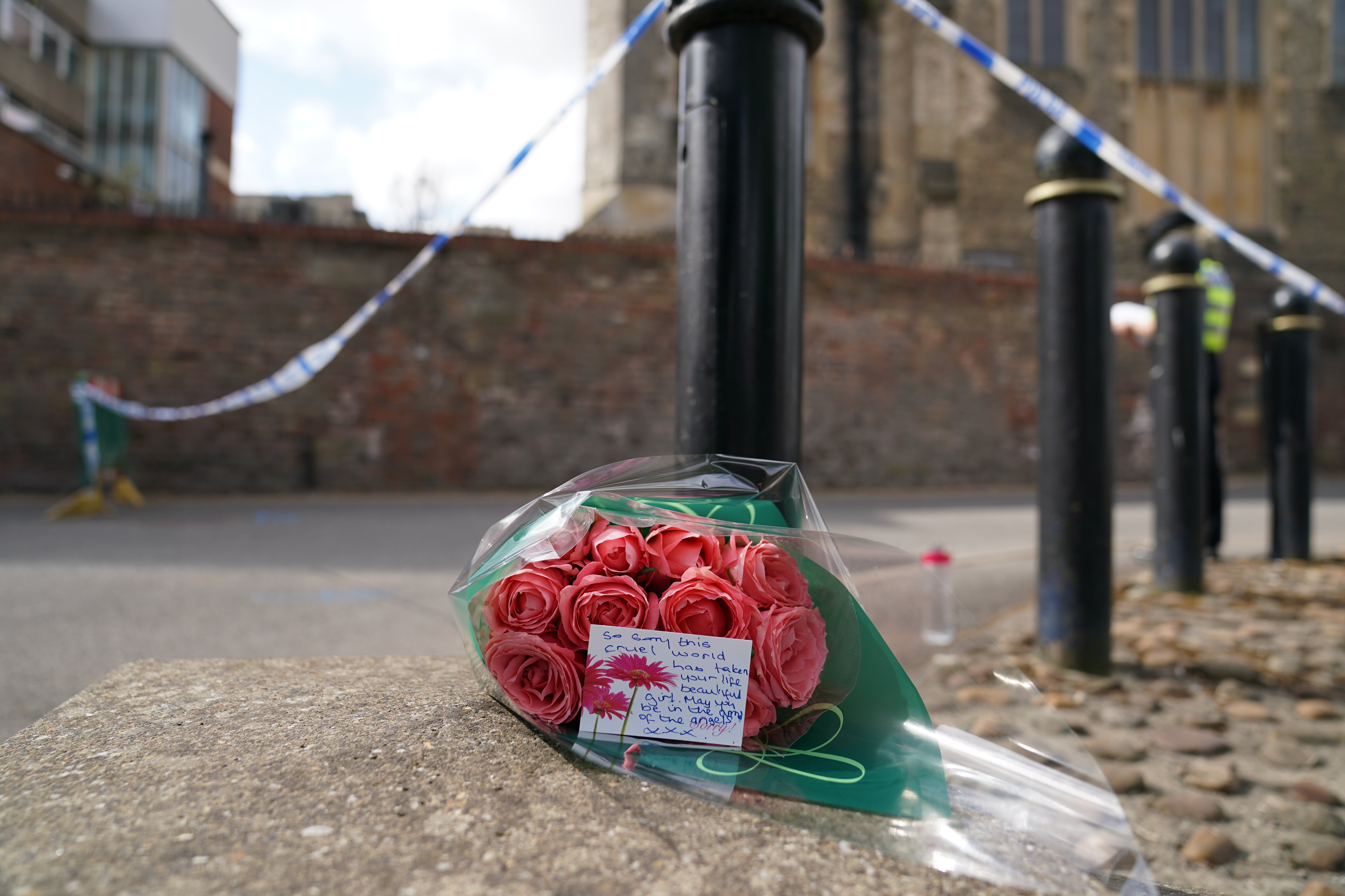 Floral tribute left near to the scene in Boston after a nine-year-old girl died from a suspected stab wound (Joe Giddens/PA)