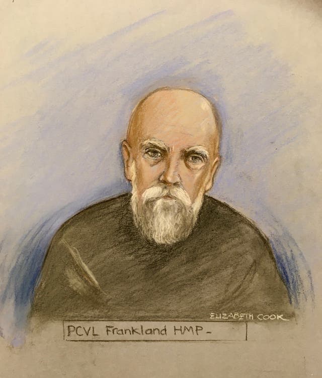 Court artist sketch by Elizabeth Cook of Wayne Couzens appearing via video link at Westminster Magistrates’ Court, London, where he is charged with four offences of indecent exposure, which allegedly took place between January and February 2021. Picture date: Wednesday April 13, 2022.
