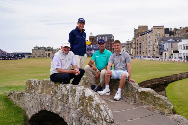 Paul Lawrie, Tom Watson, Stewart Cink and Kipp Popert (right) pose for a photo on the Swilcan Bridge during the Celebration of Champions event at the Old Course, St Andrews (Jane Barlow/PA)