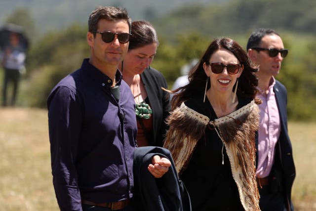 <p>Clarke Gayford (left) with his fiance, New Zealand prime minister Jacinda Ardern</p>