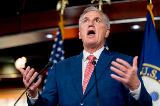 <p>House Minority Leader Kevin McCarthy of Calif. speaks at a news conference on Capitol Hill in Washington, Friday, July 29, 2022. (AP Photo/Andrew Harnik)</p>