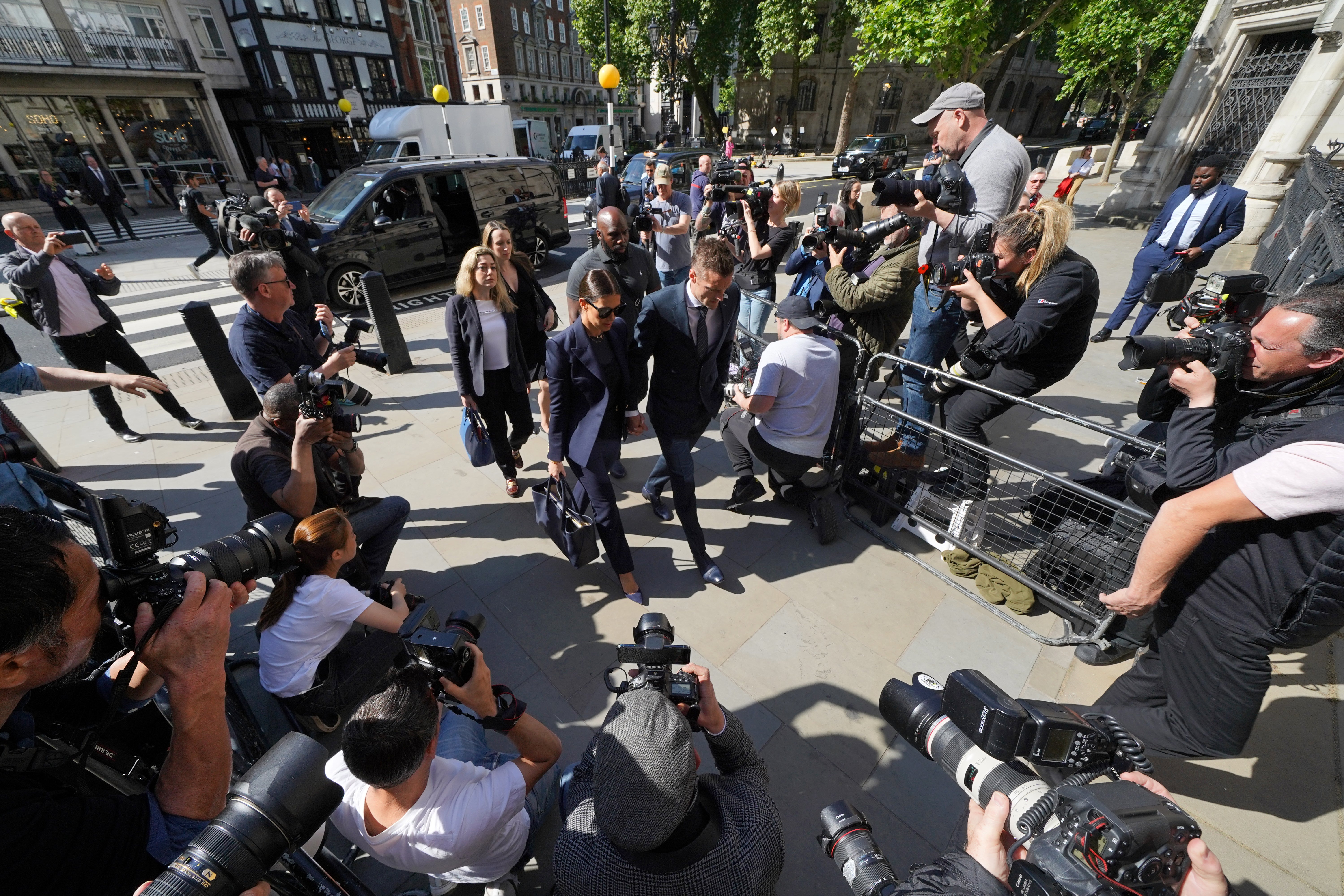 Rebekah and Jamie Vardy arrive at the Royal Courts of Justice (Yui Mok/PA)
