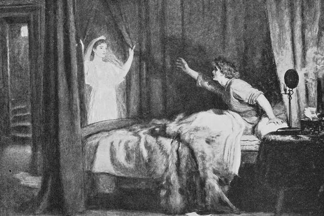 <p>‘Speak! Speak!’ by Sir John E Millais – a woman or a spirit? </p>
