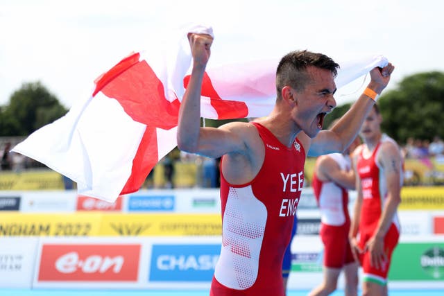 <p>Alex Yee celebrates winning England’s first gold medal of the Birmingham games  </p>