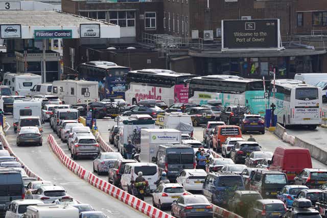 Vehicles queue to enter the Port of Dover in Kent (PA)