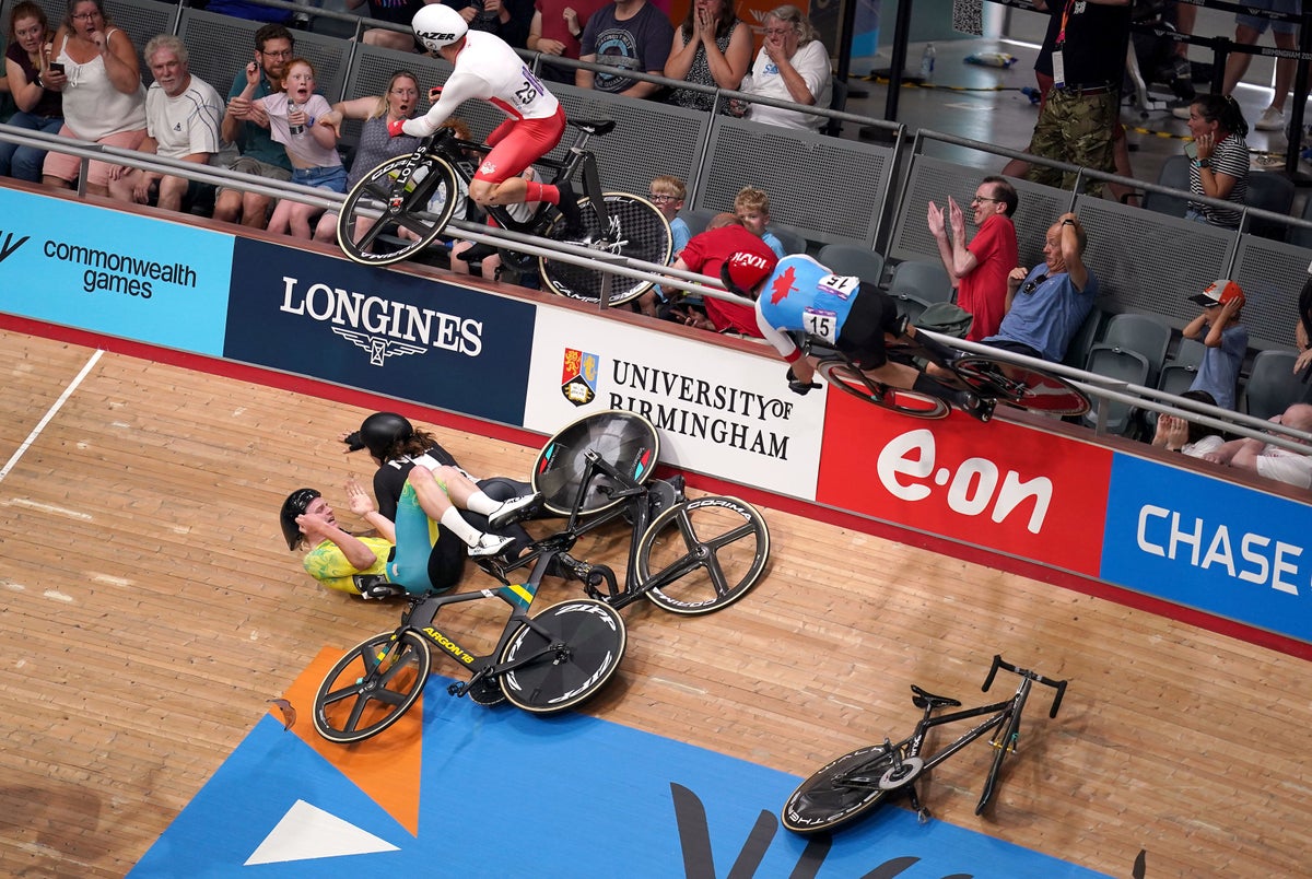 Horror crash at track cycling sees Matt Walls fly into crowd