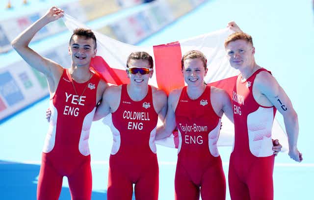 Team England’s (left to right) Alex Yee, Sophie Coldwell, Georgia Taylor-Brown and Sam Dickinson won gold at Sutton Park on Sunday (David Davies/PA)