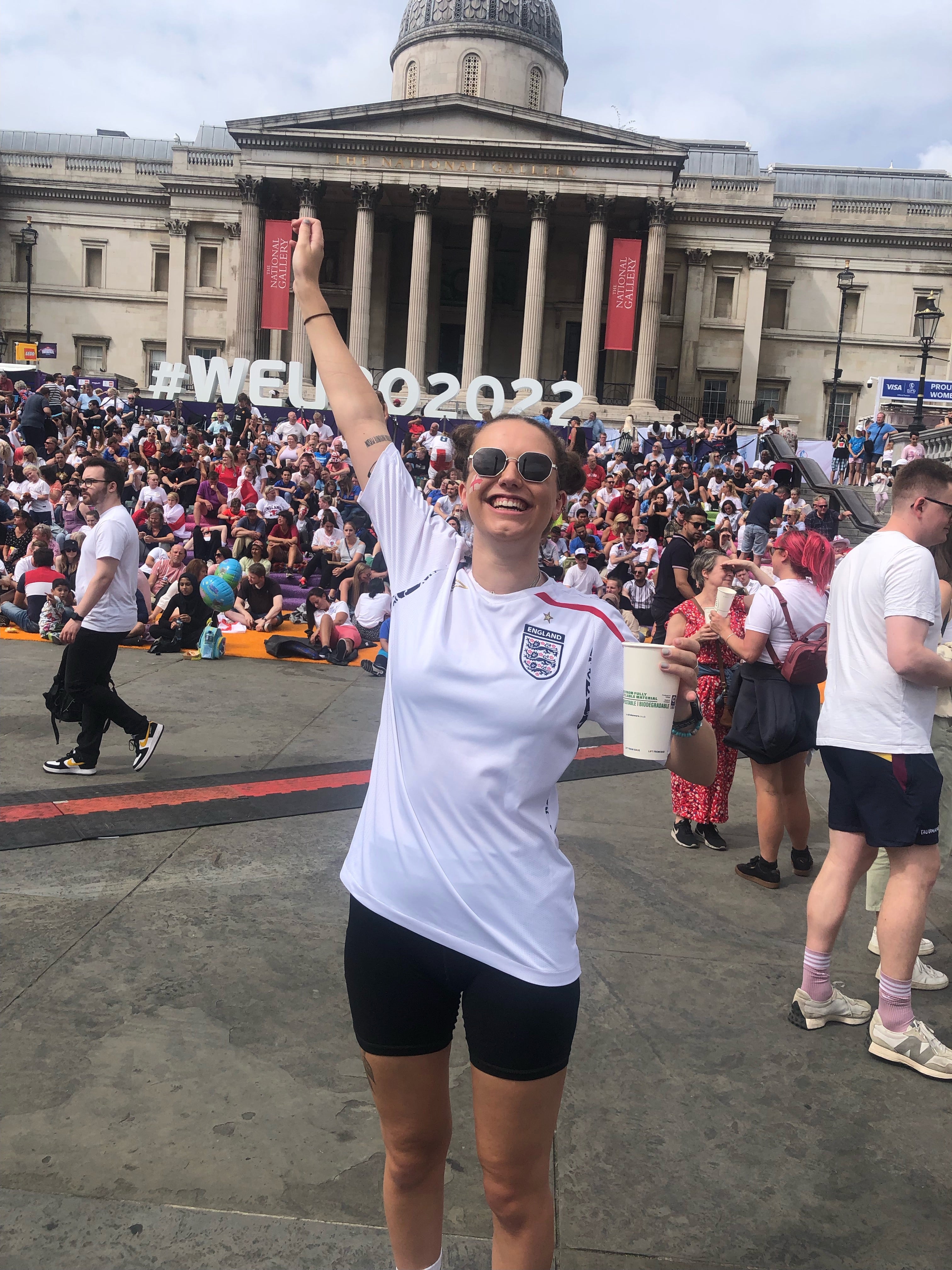 England fan Becca Stewart in Trafalgar Square