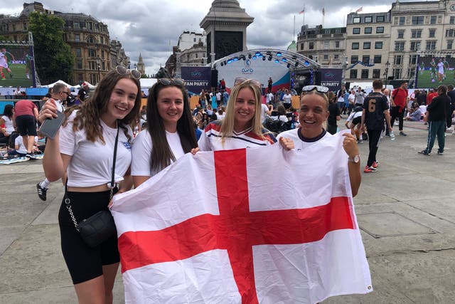 <p>Four friends from Devon support England in Trafalgar Square</p>