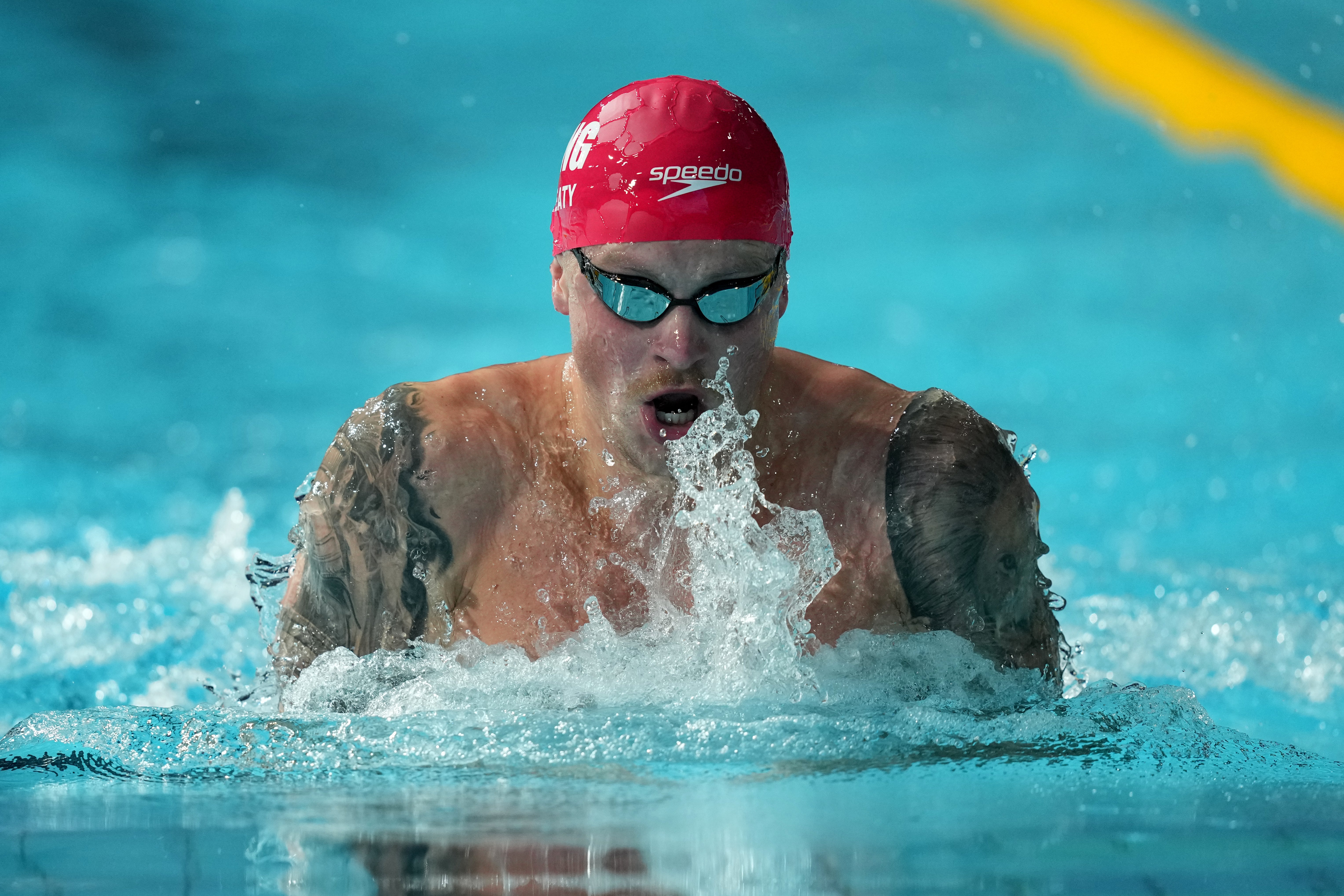 Adam Peaty on his way to a shock defeat in the 100m breaststroke final at Sandwell Aquatics Centre (Tim Goode/PA)