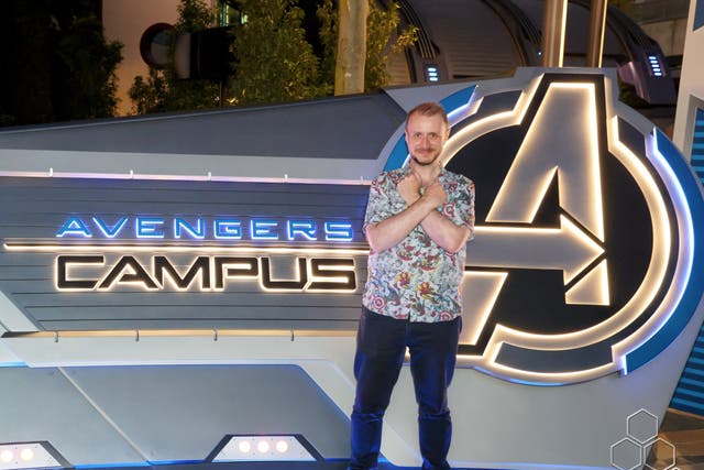 Damon Smith in front of Avengers Campus sign (PA/Damon Smith)